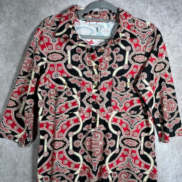 Jude Connally Shirt Dress Womens Large Black Red Floral Long Sleeves Button Up - Picture 2 of 8